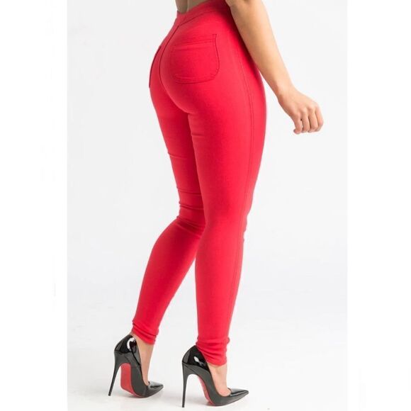 Red Medium Size 7 Size 9 High Waist Stretchy Jeans - Picture 3 of 10
